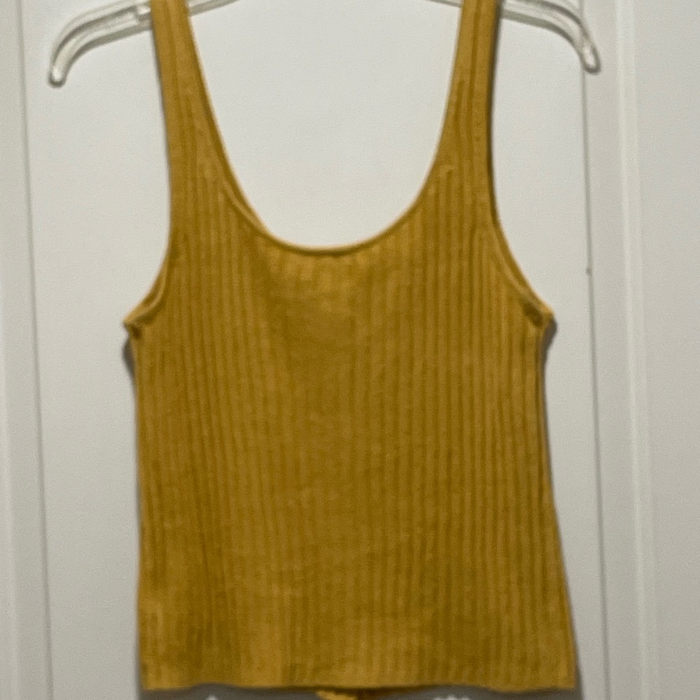 American Eagle 70s Boho Chic Sz Large Button Front Yellow Ribbed Sweater Crop - Picture 6 of 13